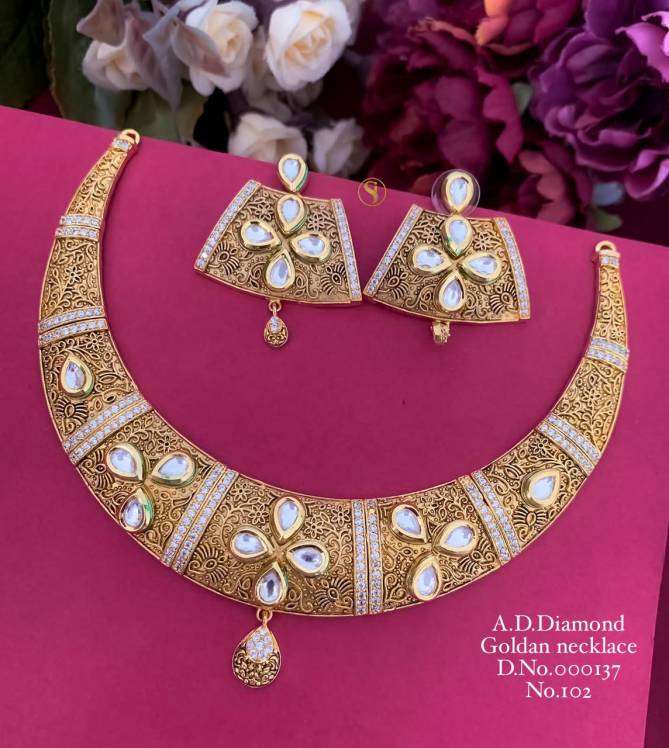 AD Diamond Designer Golden Necklace 4 Wholesale Price In Surat
